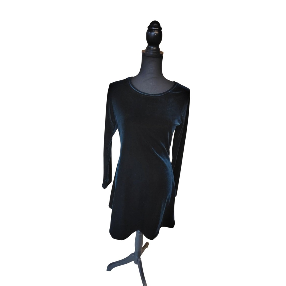 Moda International Vintage 90s Dark Green Velvet Mini Dress Long Sleeve Medium